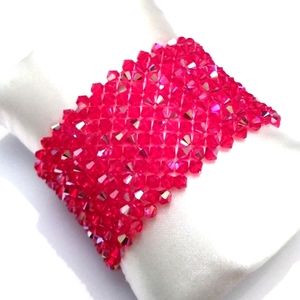 Red Czech Crystals Bracelet Cuff